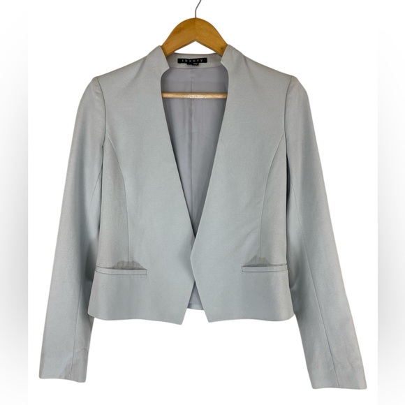THEORY Viviette Open Front Cropped Blazer Jacket light blue women’s Size 2 - Picture 1 of 8
